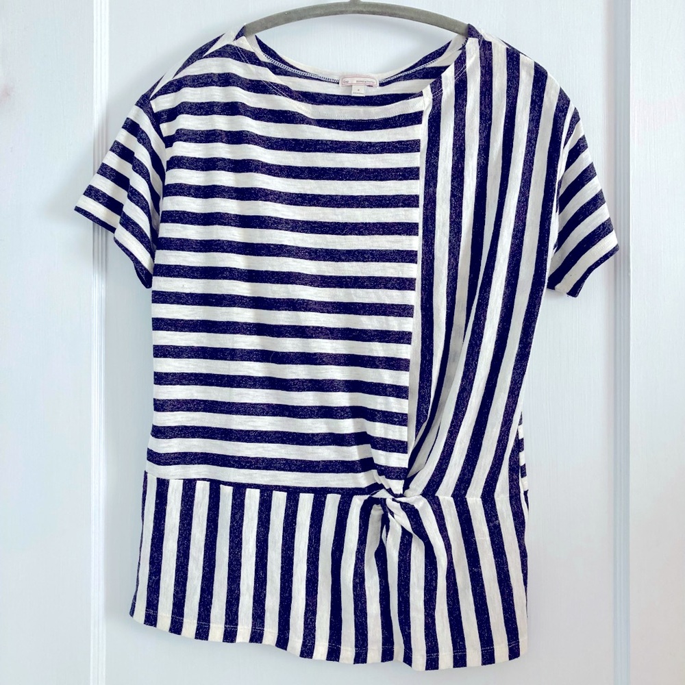 Gap Heathered Black Stripeβ Tee Small Twist Hem Classic Preppy Coastal